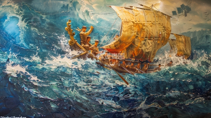 高清大图下载【趣麦麦图】风浪中的古帆船
