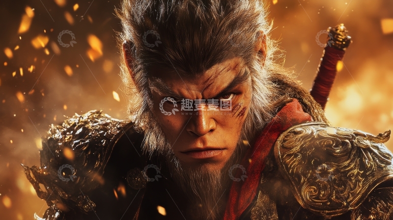 高清大图下载【趣麦麦图】身穿铠甲的战士在火焰中凝视