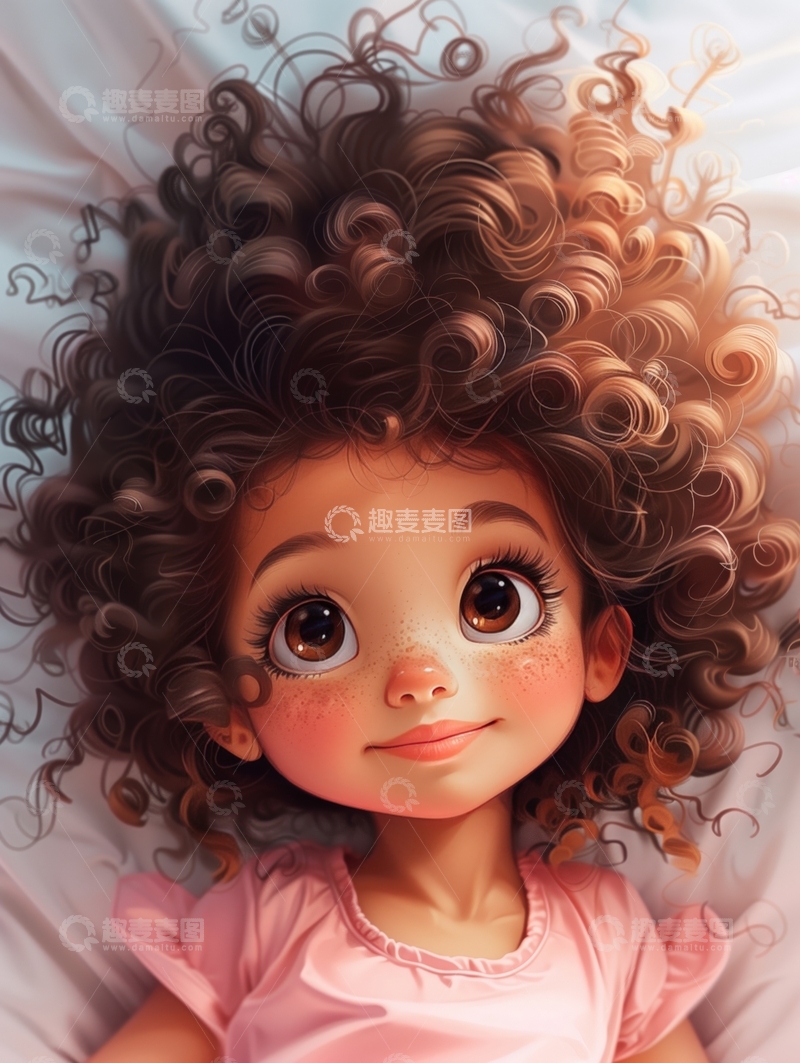 卷发小女孩的甜美笑容