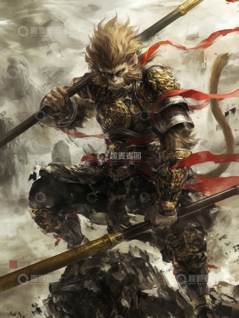 高清大图下载【趣麦麦图】身穿铠甲的战士手持长矛