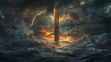 巨石矗立于波涛汹涌的海面