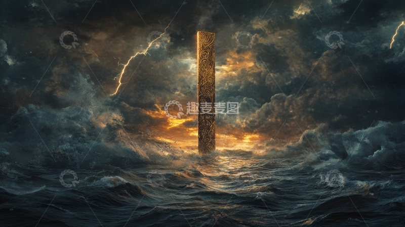 高清大图下载【趣麦麦图】巨石矗立于波涛汹涌的海面