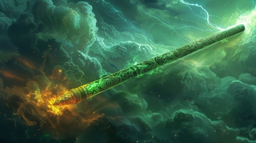 神秘法杖在雷电与火焰中的光辉