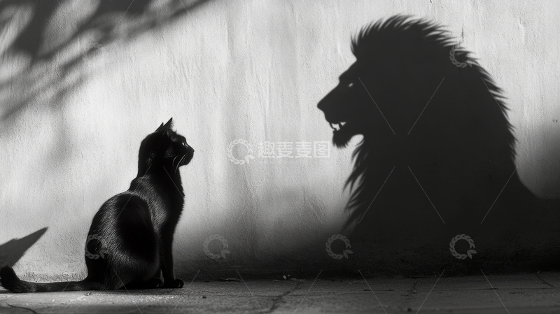 高清大图下载【趣麦麦图】猫与狮影的对视