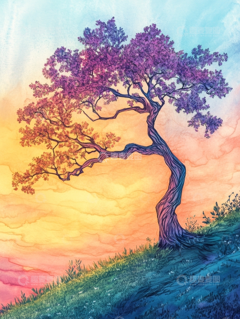 高清大图下载【趣麦麦图】色彩斑斓的孤树