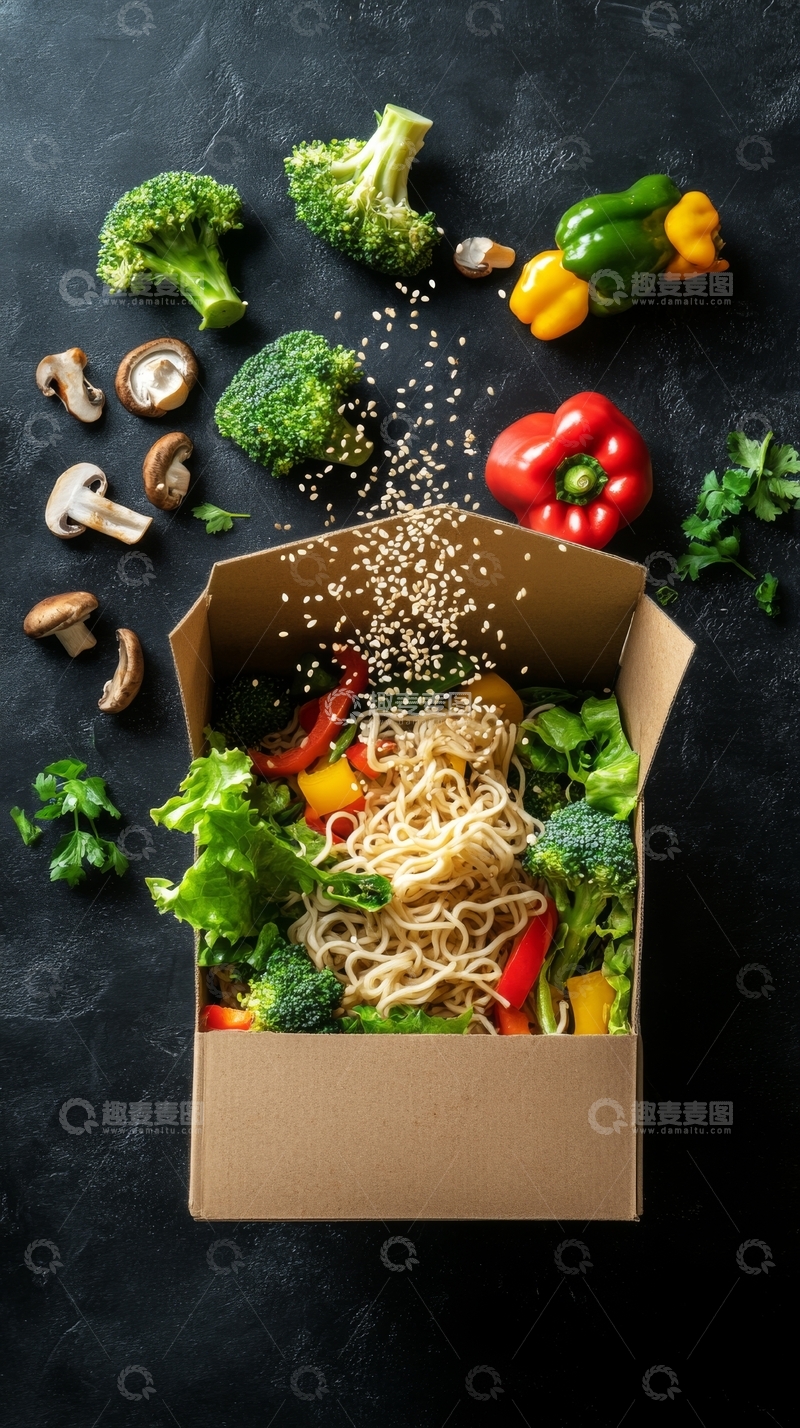 高清大图下载【趣麦麦图】蔬菜炒面外卖盒
