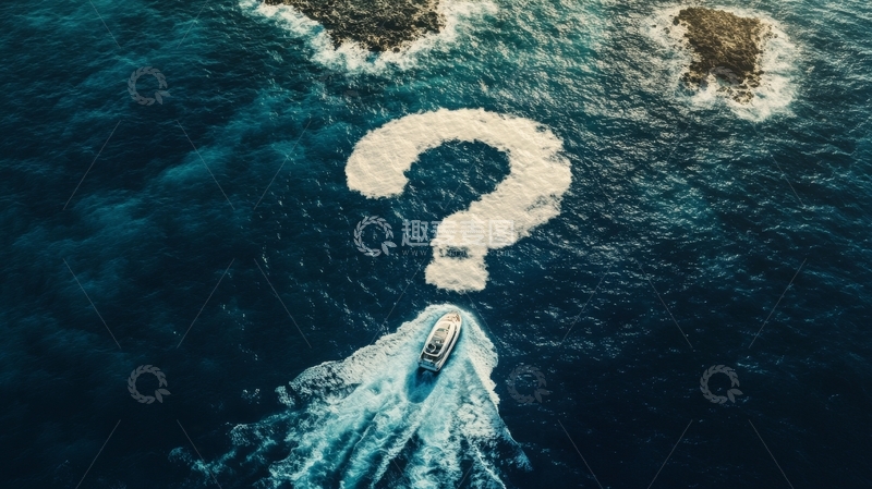 高清大图下载【趣麦麦图】航拍快艇在海面划出问号轨迹