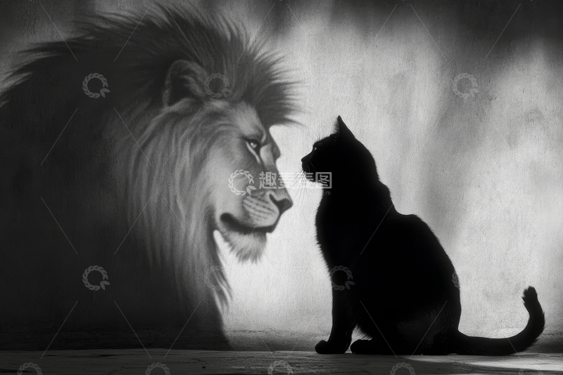 高清大图下载【趣麦麦图】狮子与猫的对视