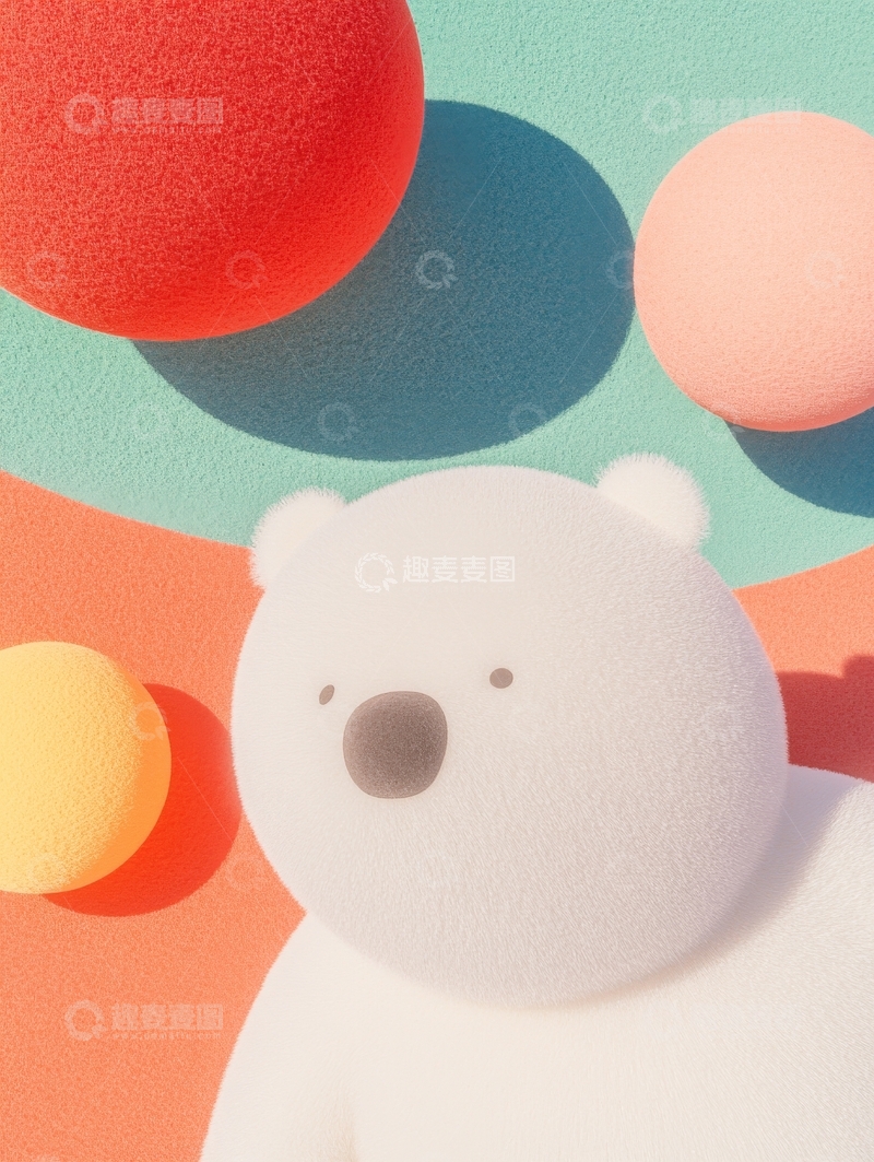 高清大图下载【趣麦麦图】可爱熊头与彩色球体的创意组合