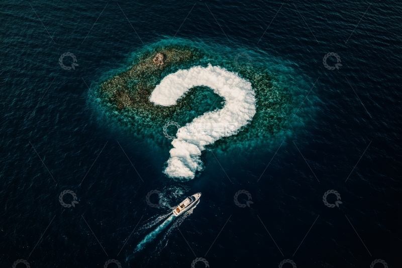 高清大图下载【趣麦麦图】航船在海中留下问号形状的尾迹