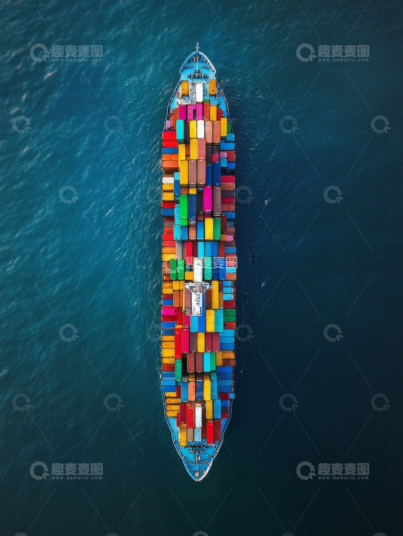 高清大图下载【趣麦麦图】航拍视角下的集装箱货轮