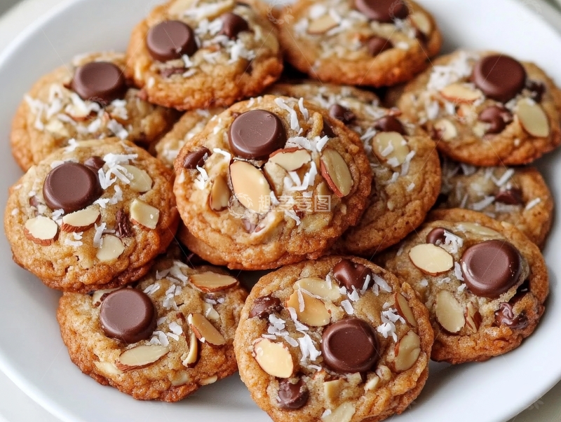 高清大图下载【趣麦麦图】巧克力椰蓉杏仁饼干