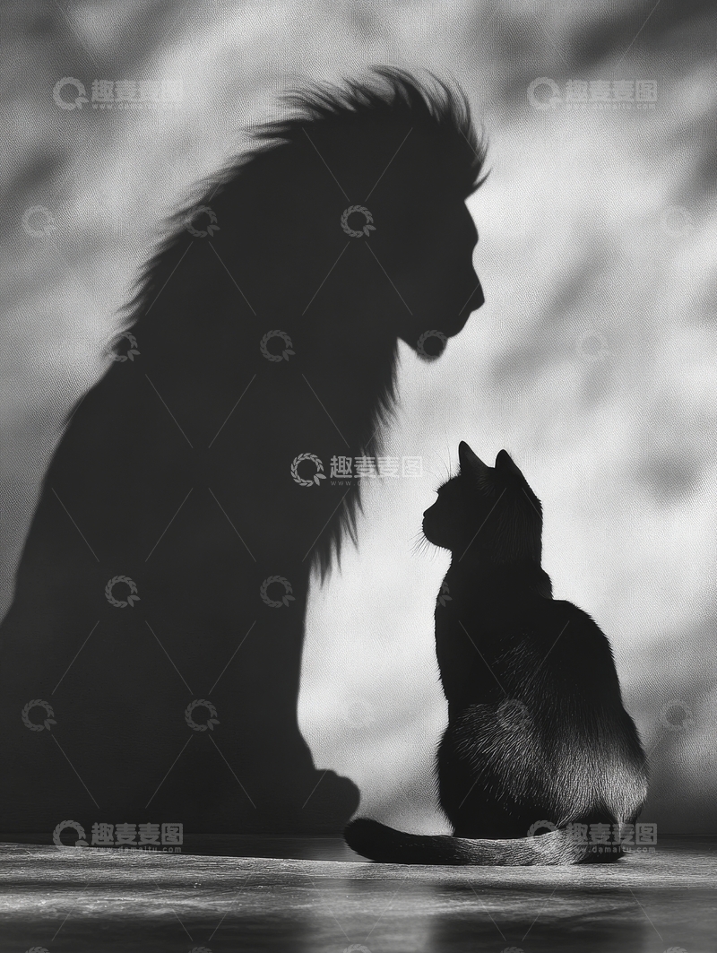 高清大图下载【趣麦麦图】黑影中的猴与猫