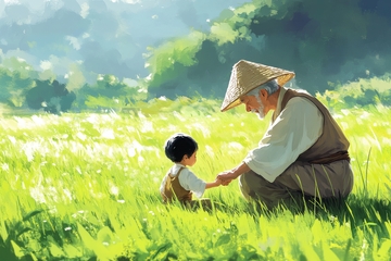 祖孙共赏田野风光