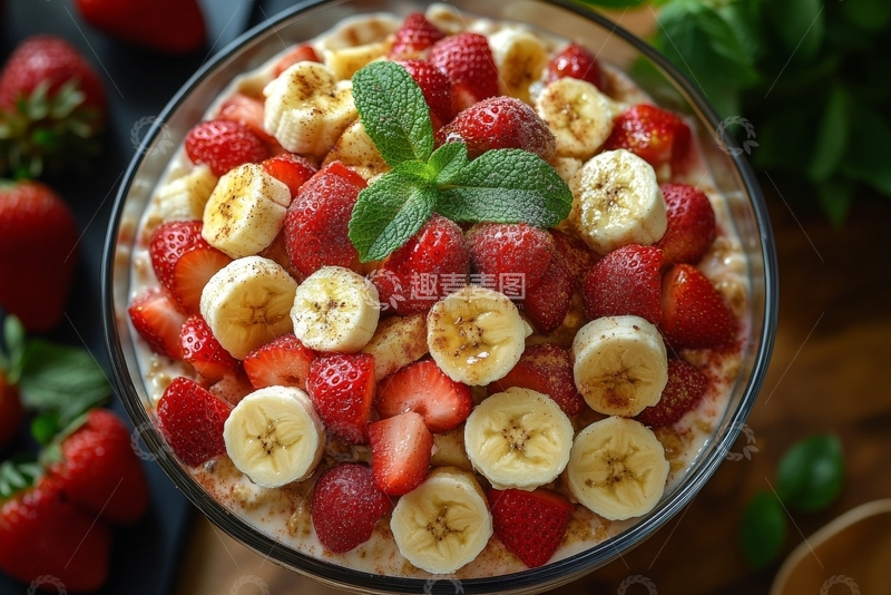 高清大图下载【趣麦麦图】草莓香蕉麦片早餐碗