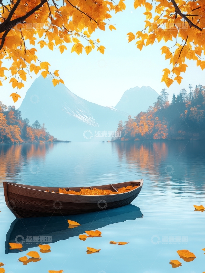 高清大图下载【趣麦麦图】秋日湖畔的小船