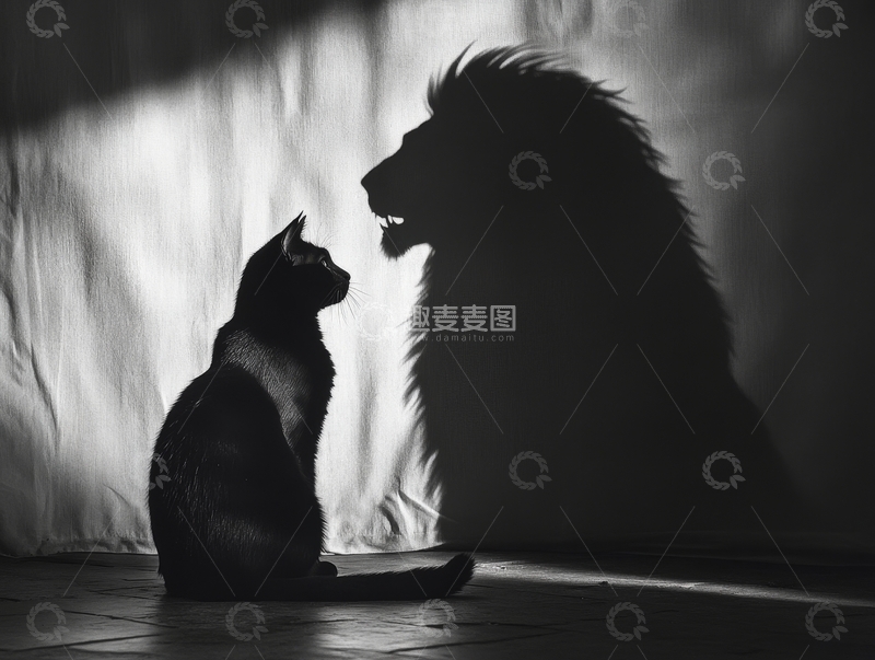 高清大图下载【趣麦麦图】猫与狮子的对峙剪影