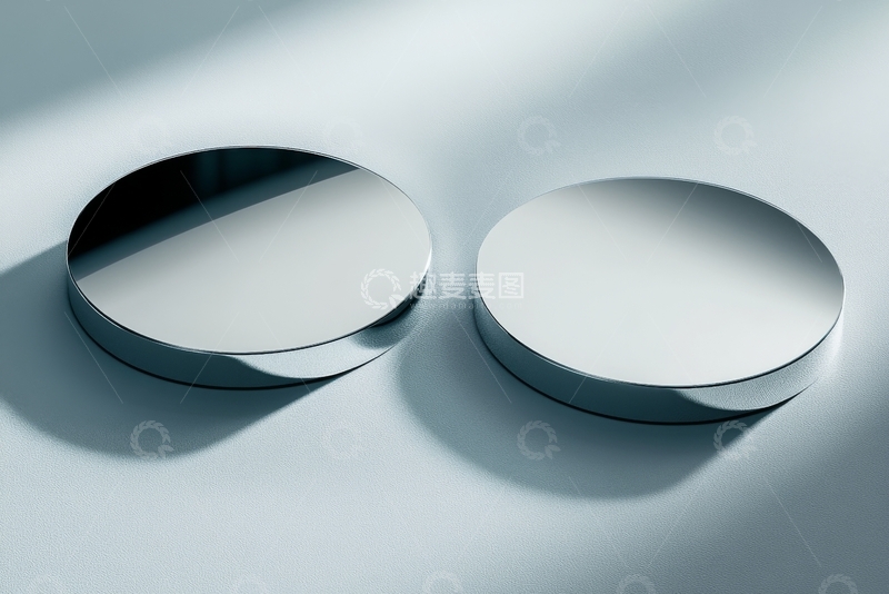 高清大图下载【趣麦麦图】两个光滑金属圆盘在柔和光线下的静物