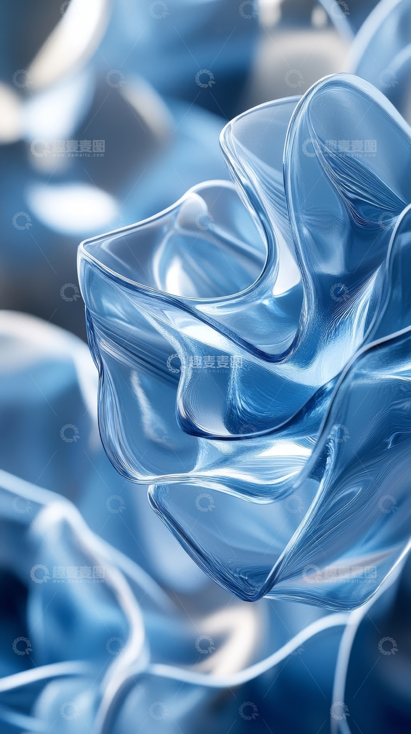 高清大图下载【趣麦麦图】蓝色透明波浪形结构特写