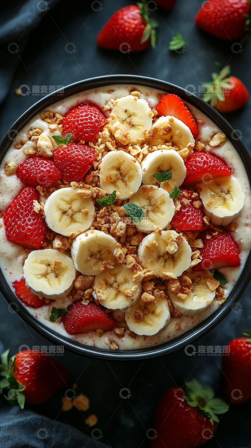 高清大图下载【趣麦麦图】草莓香蕉燕麦碗