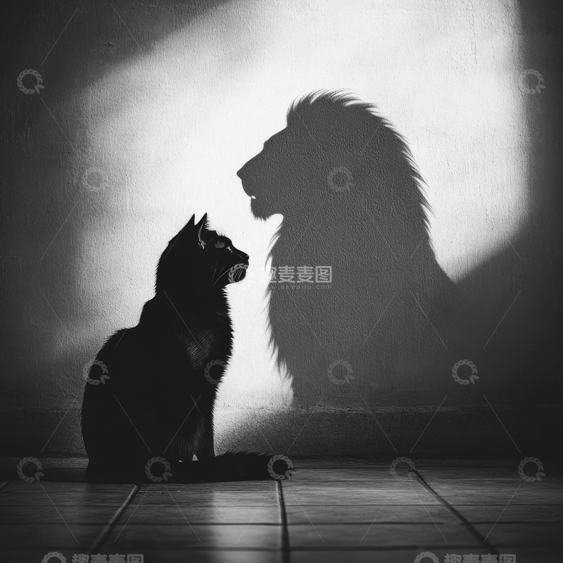 高清大图下载【趣麦麦图】猫与狮影的静谧对话