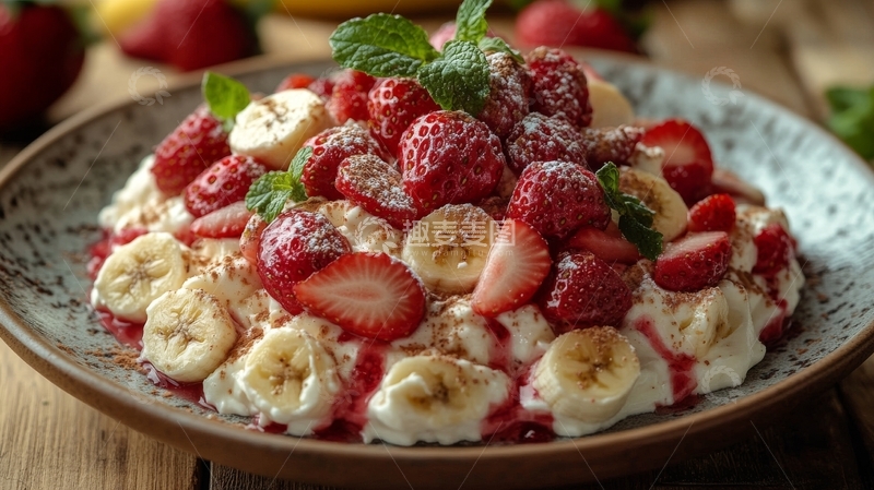 高清大图下载【趣麦麦图】草莓香蕉奶油甜点