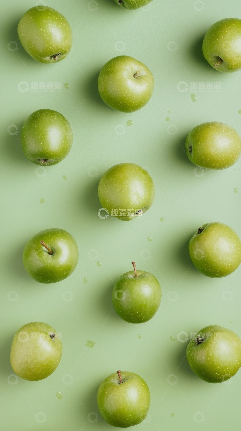 高清大图下载【趣麦麦图】绿色背景上的青苹果排列