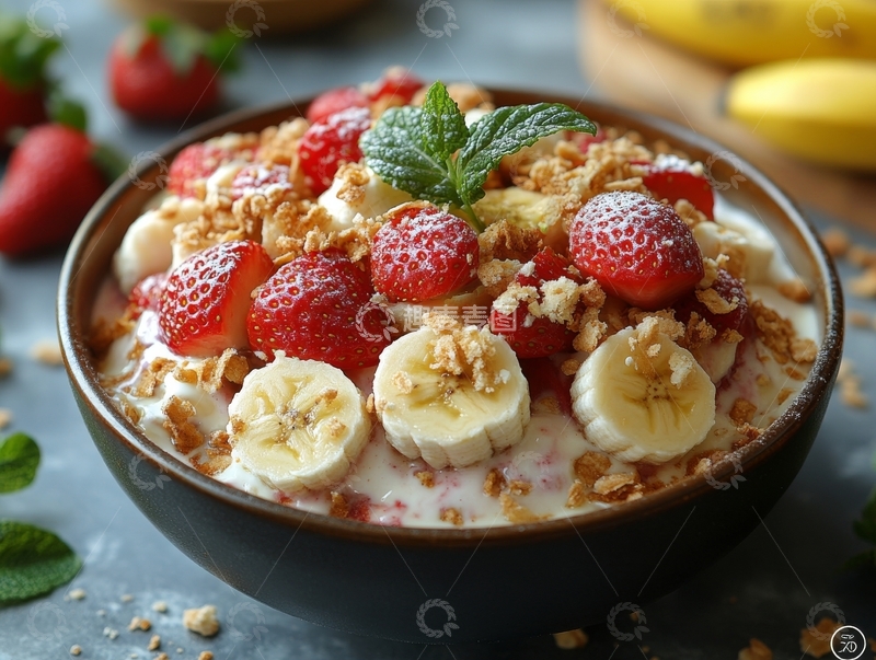 高清大图下载【趣麦麦图】草莓香蕉酸奶碗
