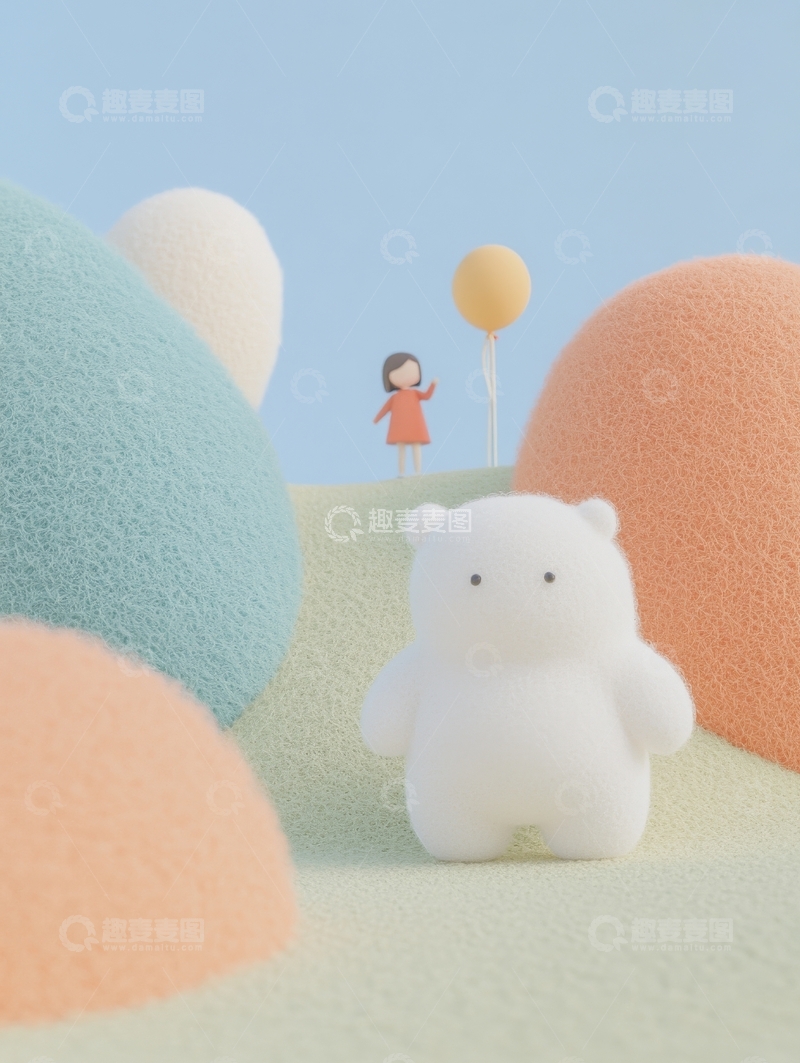 高清大图下载【趣麦麦图】梦幻场景中的小熊与女孩