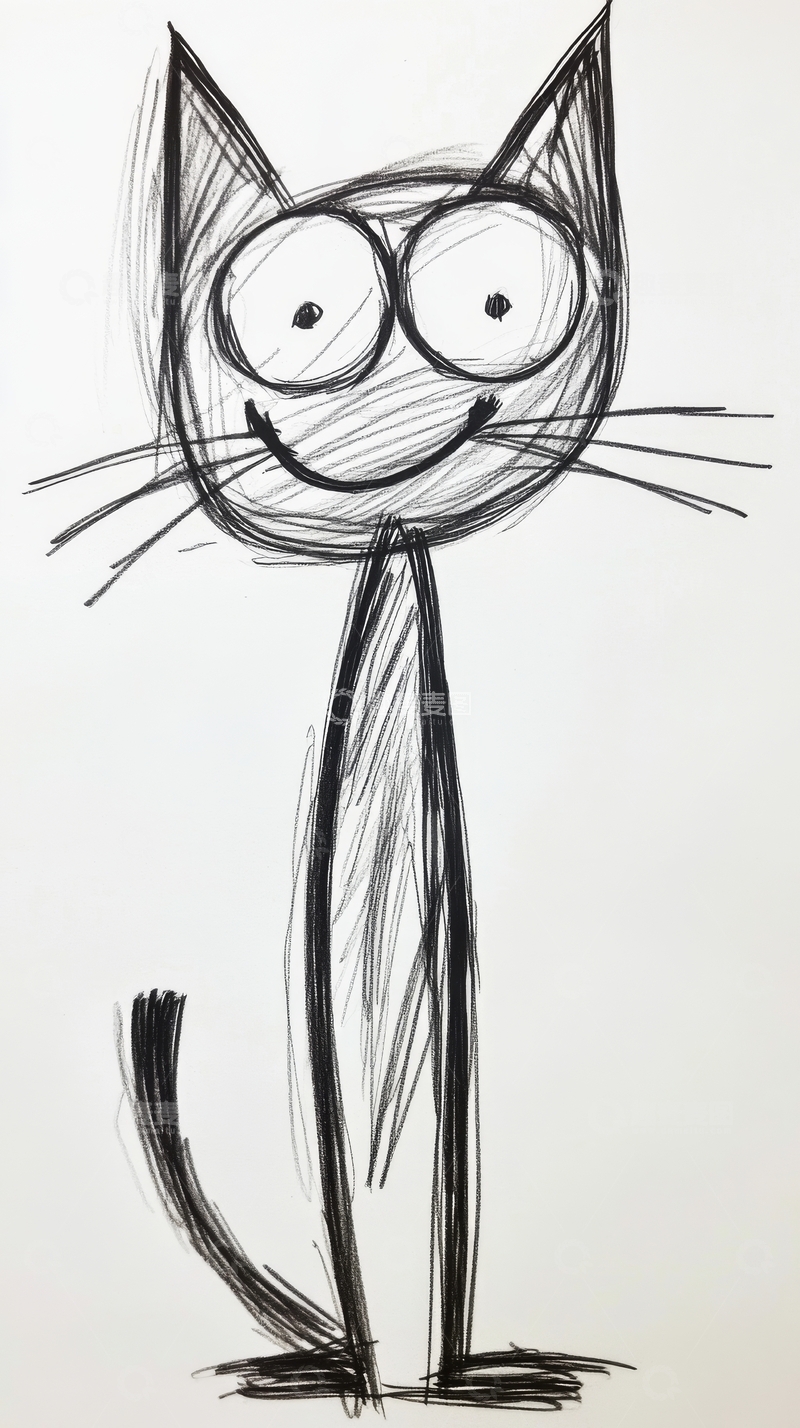 高清大图下载【趣麦麦图】简笔画风格的猫咪插图