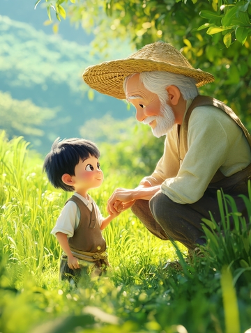 祖孙田野对话，温馨自然时光
