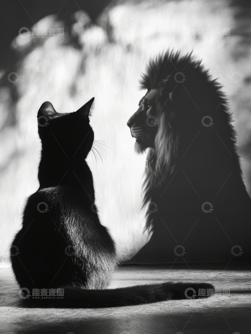 高清大图下载【趣麦麦图】猫与狮的对视