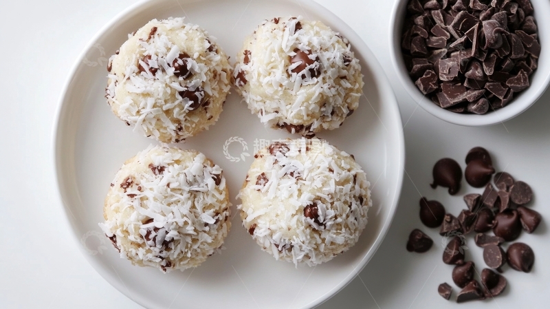 高清大图下载【趣麦麦图】椰蓉巧克力球与巧克力碎片