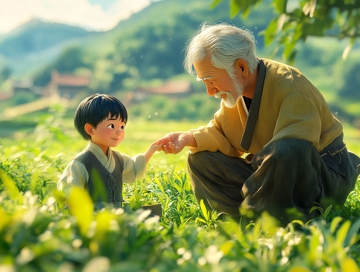 祖孙茶园温馨互动