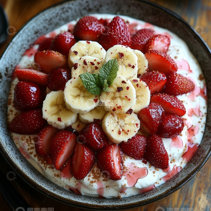 高清大图下载【趣麦麦图】草莓香蕉酸奶碗