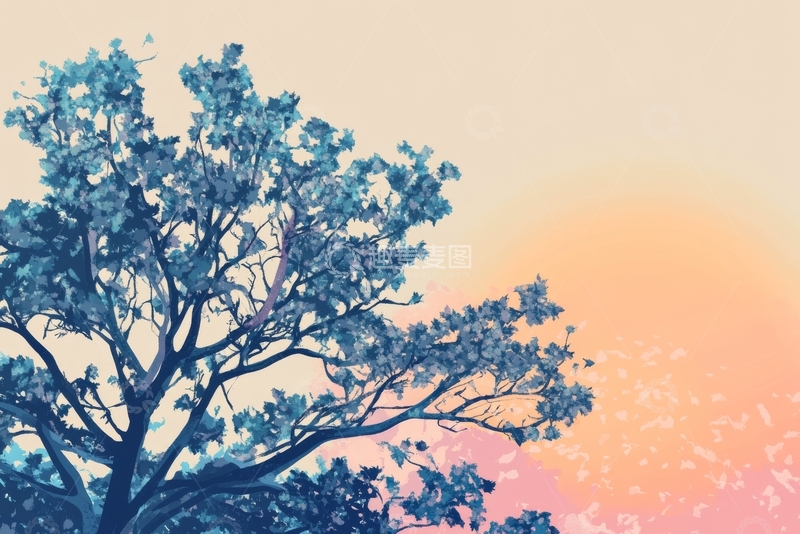 高清大图下载【趣麦麦图】树影与渐变天空