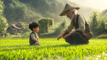 祖孙二人田间对话