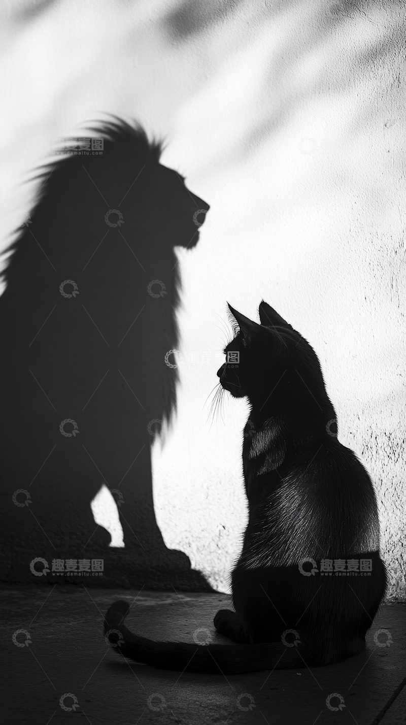 高清大图下载【趣麦麦图】猫与狮子剪影的对话