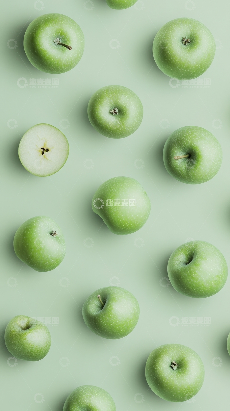高清大图下载【趣麦麦图】绿色背景上的排列苹果