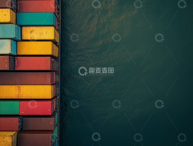 高清大图下载【趣麦麦图】集装箱堆叠与海洋俯视图