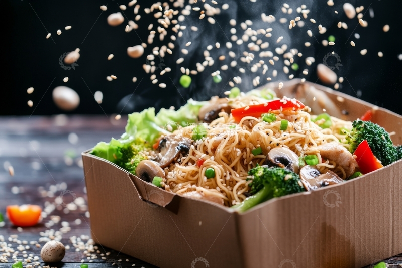 高清大图下载【趣麦麦图】美味炒面配蔬菜和蘑菇