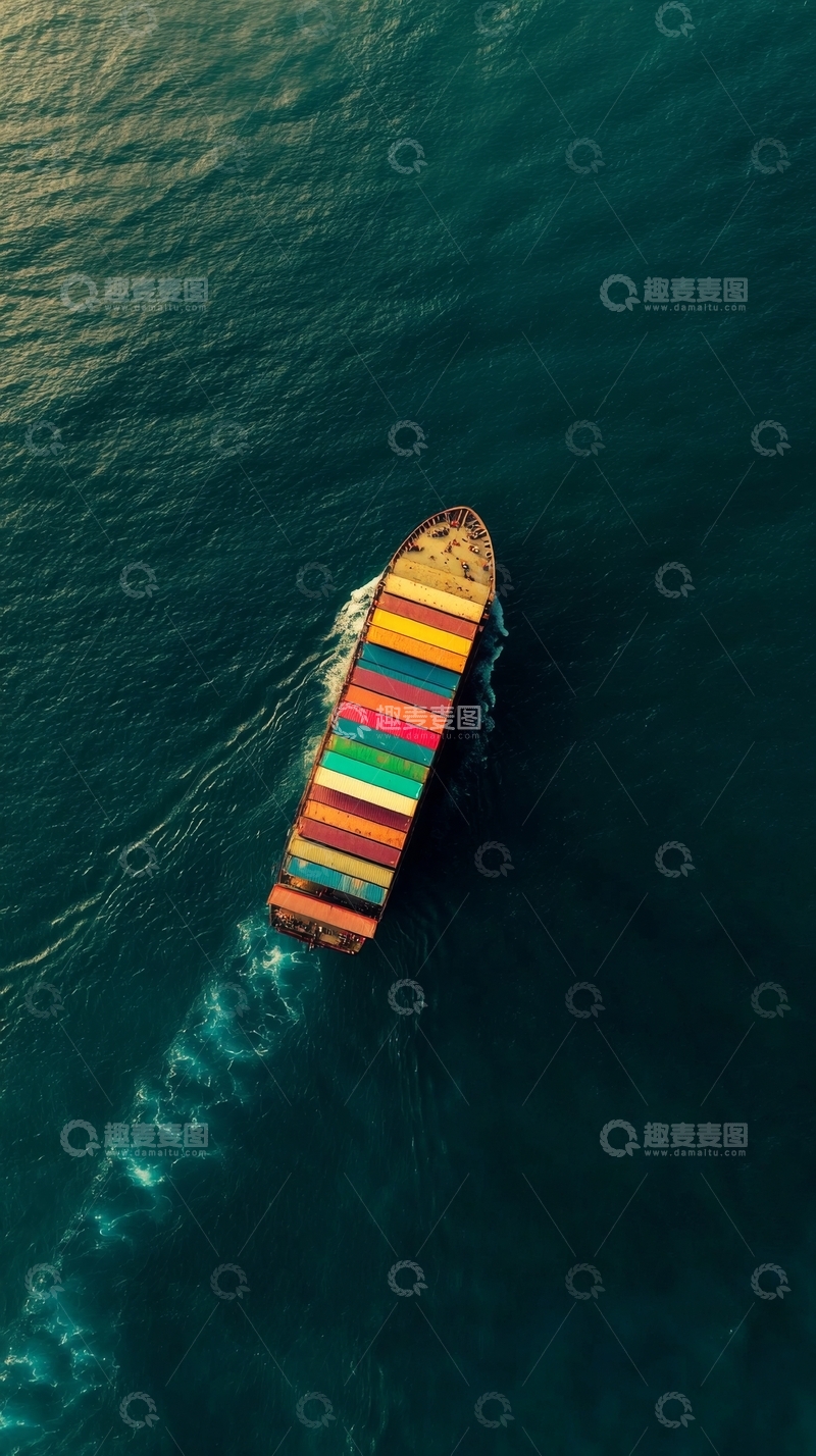 高清大图下载【趣麦麦图】海上航行的集装箱货轮