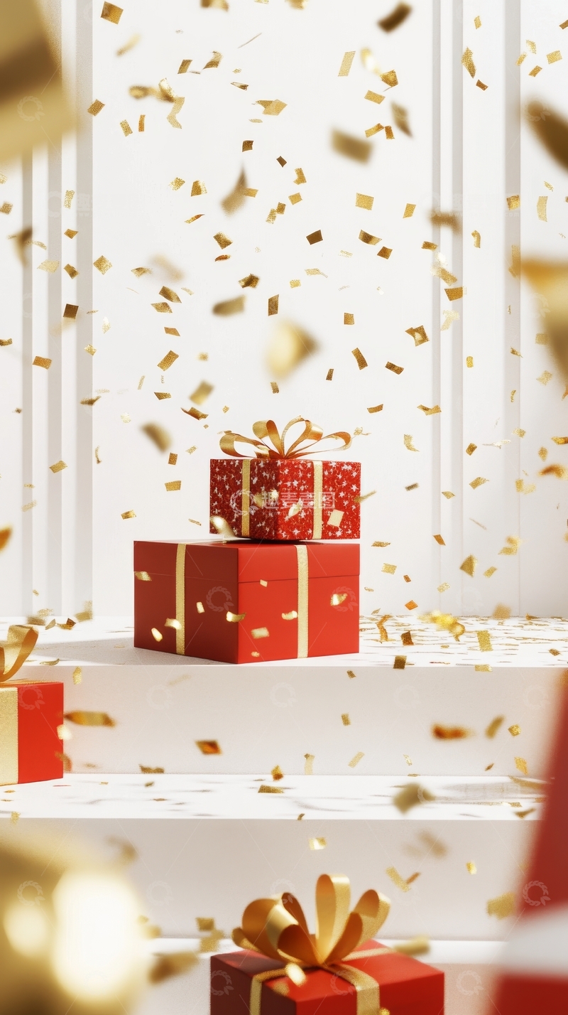高清大图下载【趣麦麦图】节日礼物与金色纸屑
