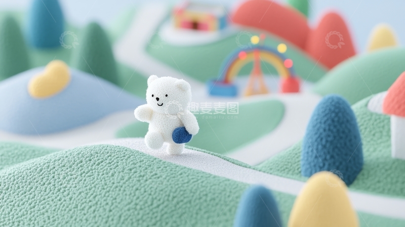 高清大图下载【趣麦麦图】小熊在色彩斑斓的童话世界中漫步