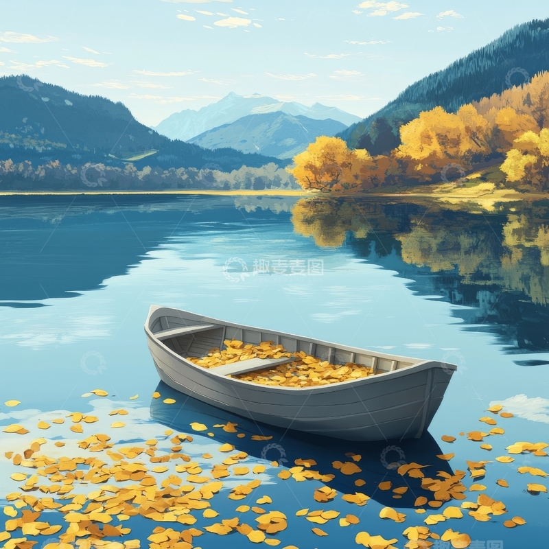 高清大图下载【趣麦麦图】秋日湖畔的小船