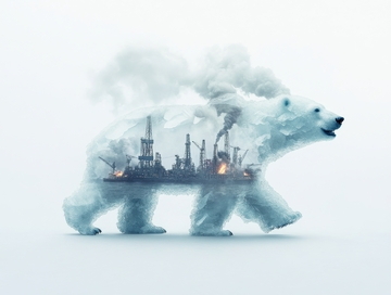 北极熊与工业烟雾的双重影像