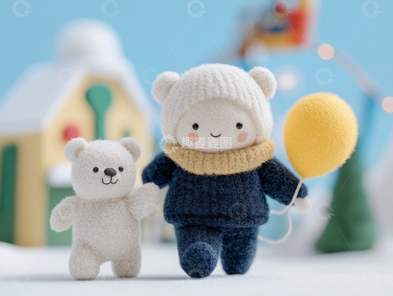 高清大图下载【趣麦麦图】冬季温馨场景：大熊与小熊的陪伴