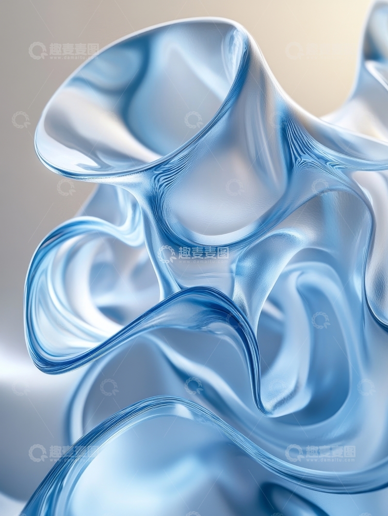 高清大图下载【趣麦麦图】蓝色丝滑质感的抽象艺术形态