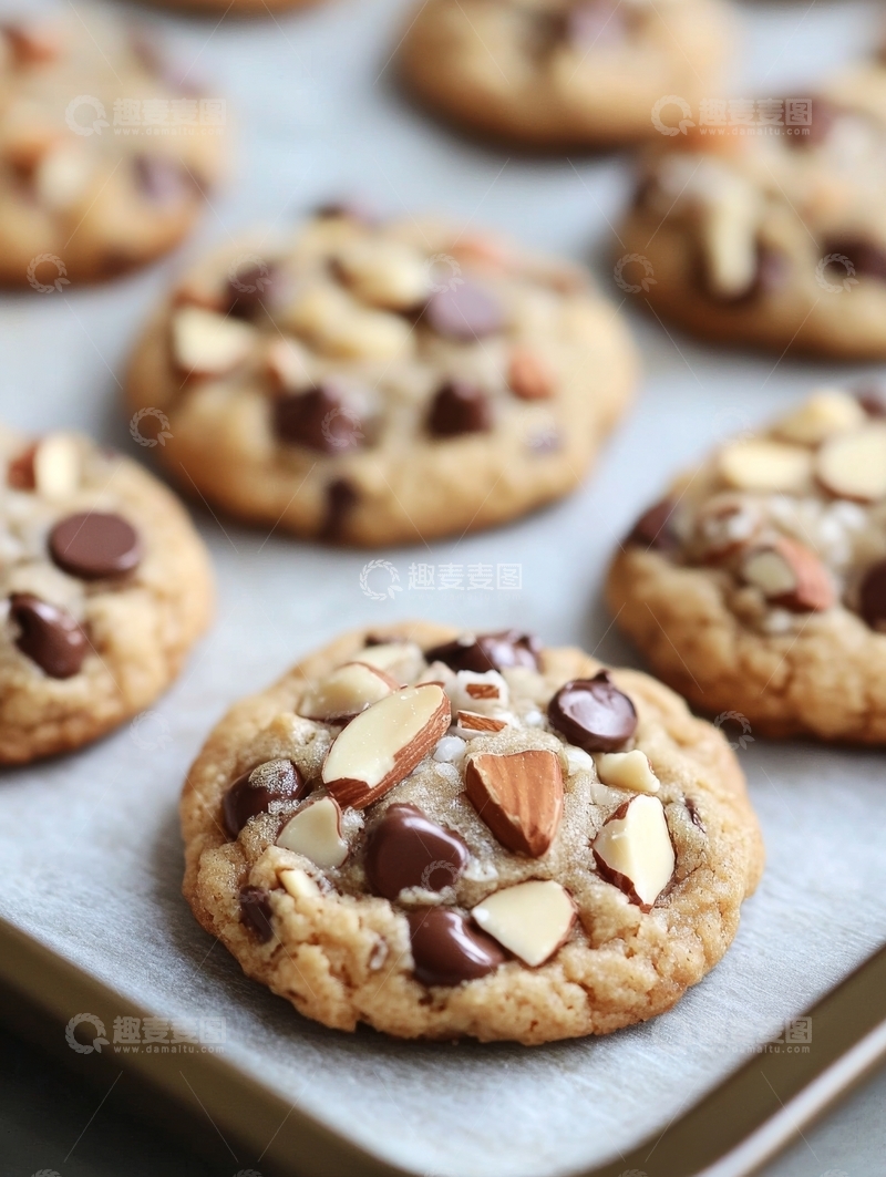 高清大图下载【趣麦麦图】巧克力杏仁饼干，新鲜出炉