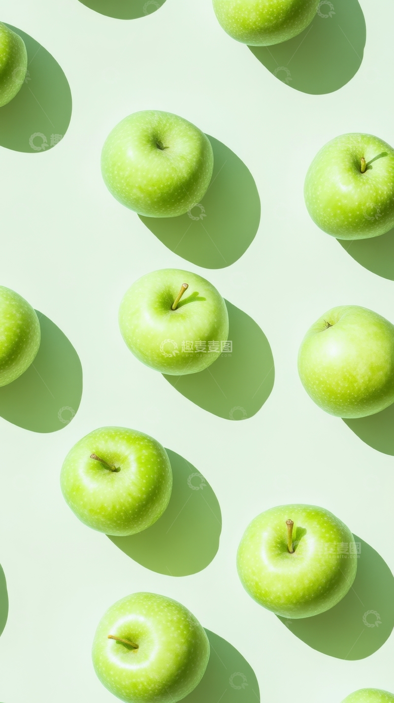 高清大图下载【趣麦麦图】绿色背景上的排列苹果